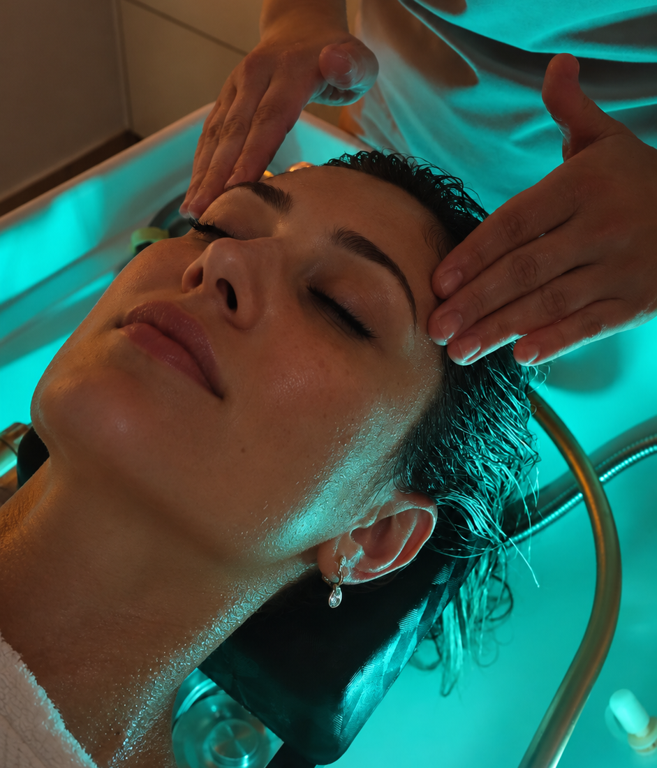 Masaż skóry głowy podczas rytuału Head Spa